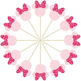 24Pcs Mouse Inspired Cupcake Toppers With Bow Glitter Mouse Cupcake Picks For Baby Shower Wedding Kids Birthday Mouse Themed Party Cake Decorations Pink Rose Red
