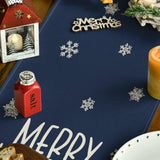 Xmas Trees Snowflakes Blue Merry Christmas Table Runner, Winter Seasonal Kitchen Dining Table Decoration For Home Party Decor 13X72 Inch