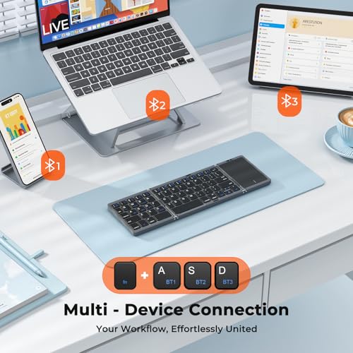 Foldable Keyboard With Touchpad, Bluetooth Wireless Portable Keyboard, Rechargeable Ultra Slim Pocket Folding Keyboards, Full Size Keys, Travel For Ios Android Windows Laptop Pc Tablet