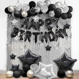 56Pcs Silver Black Happy Birthday Banner & Balloons Party Decorations (Black)