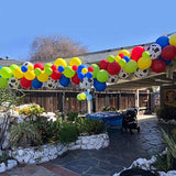 120PCS Toy-Inspired Balloon Arch Kit – Red, Blue, Yellow & Cow Print for Story-Themed Party