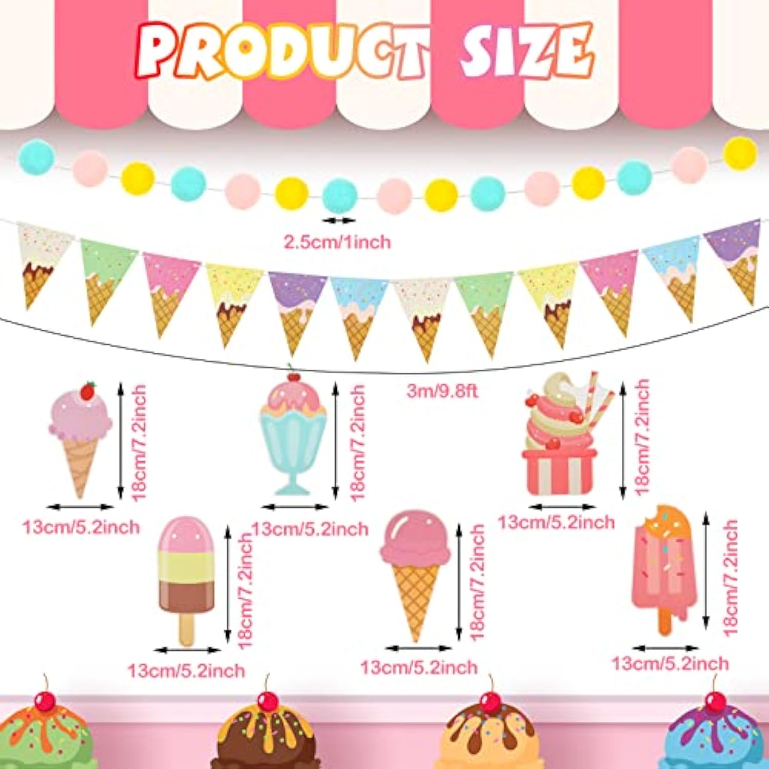 5 Pcs Ice Cream Party Decorations Ice Cream Theme Bar Banner 10 Ft Creams Pastel Garland Party Supplies Garland Sign For Sweet Birthday Baby Shower Wedding Holiday Bachelorette Decor