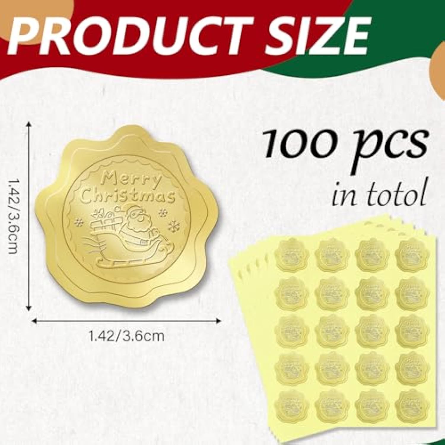 100 Pcs Merry Christmas Stickers For Envelopes, Gold Christmas Envelope Seals, Gold Foil Stickers For Wedding Invitations, Greeting Cards, Party Favors, Self-Adhesive (Santa Claus Style)