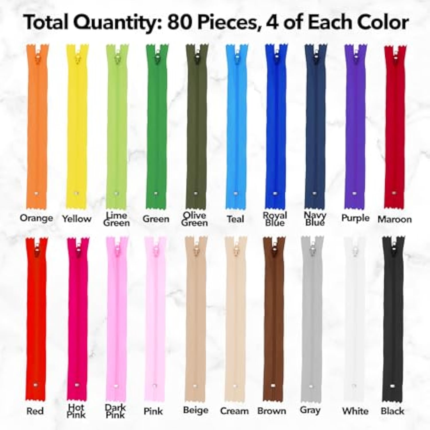 Nylon Zippers For Sewing, 14 Inch 80 Pcs Bulk Zipper Supplies In 20 As