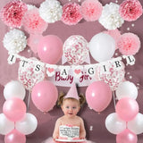 "It's A Girl" Baby Shower Decorations Banner & Paper Pom Poms for Girl Party Decor