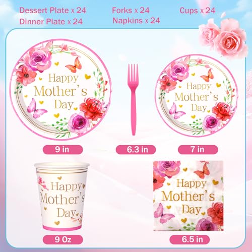Happy Mother's Day Party Decorations, Mother's Day Party Supplies, Mothers Day Plates and Napkins, Cups and Knives for Mothers Best Mom Ever Themed Parties Serves 24