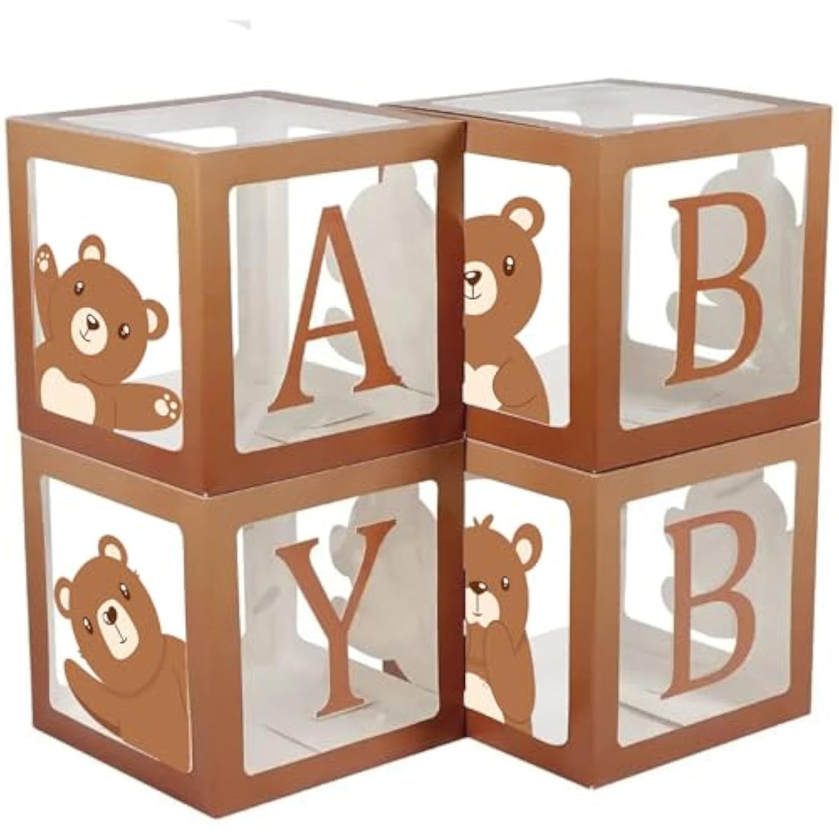 Sweet Baby Teddy Bear Baby Shower Boxes Decorations Clear Blocks 4 Letters Transparent Block We Can Bearly Wait Themed Neutral Backdrop Theme Centerpiece First Birthday Gender Reveal Balloon