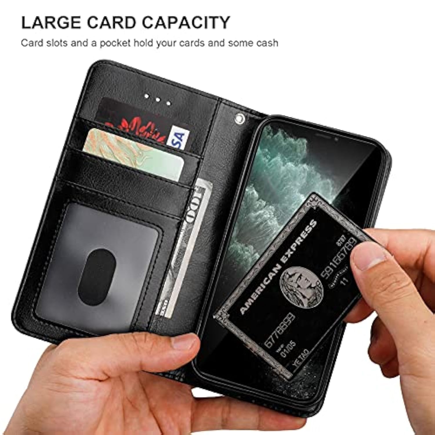 Compatible With Iphone 12 & Iphone 12 Pro Wallet Case With Card Holder Pu Leather Magnetic Detachable Kickstand Shockproof Wrist Strap Removable Flip Cover 6.1 Inch (Black)