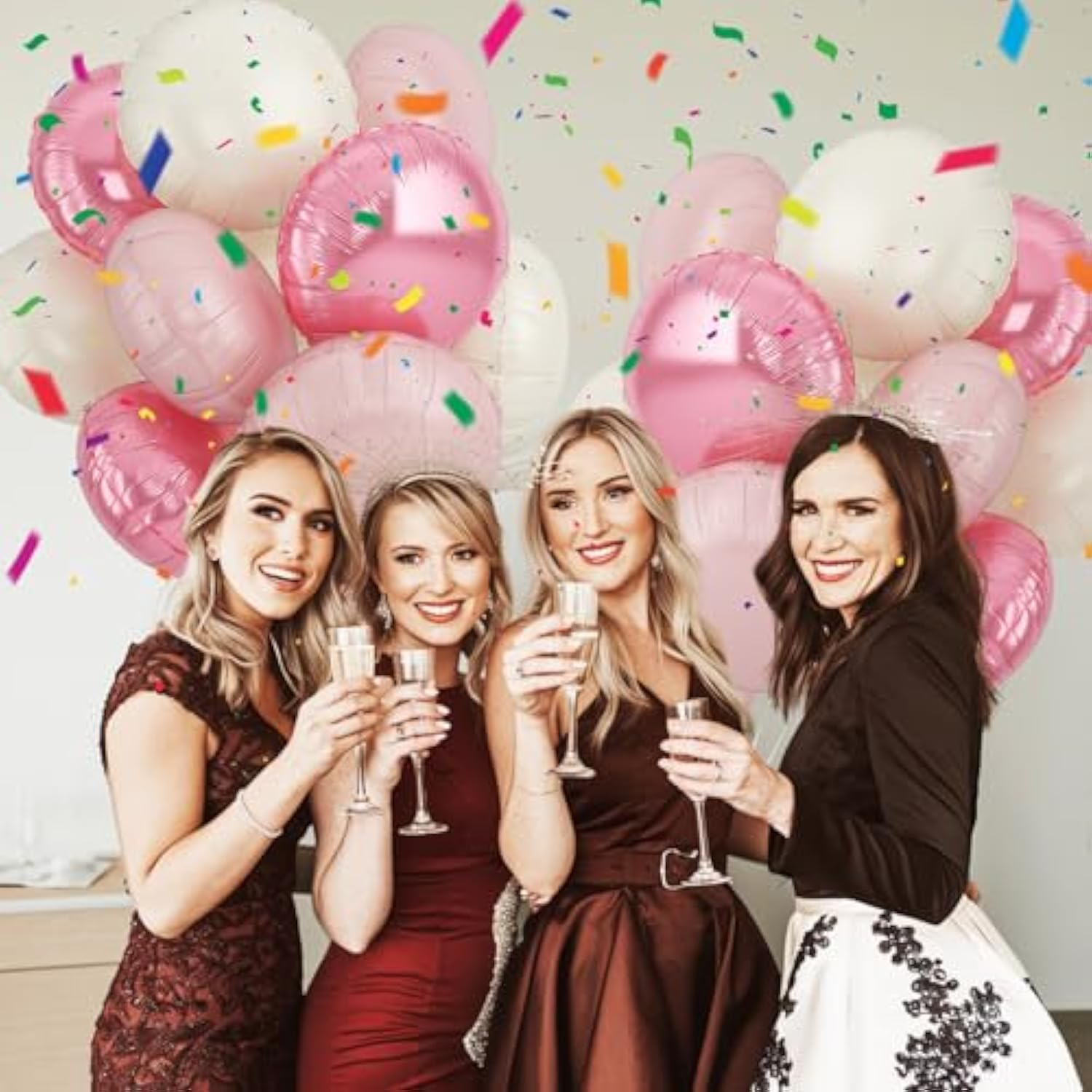 20Pcs 18 Inch Round Foil Balloon, Retro Light Pink Cream White Round Shaped Balloons, Giant Round Aluminum Balloon For Birthday Party Wedding Baby Shower Bachelorette Celebration Anniversary Decor