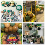 60 Pcs Sage Green, Gold, Brown Latex Balloons - Woodland Camo Army Olive Green, Dark Brown, Coffee Nude Gold Party Balloons For Jungle Safari Woodland Hunting Birthday Decorations