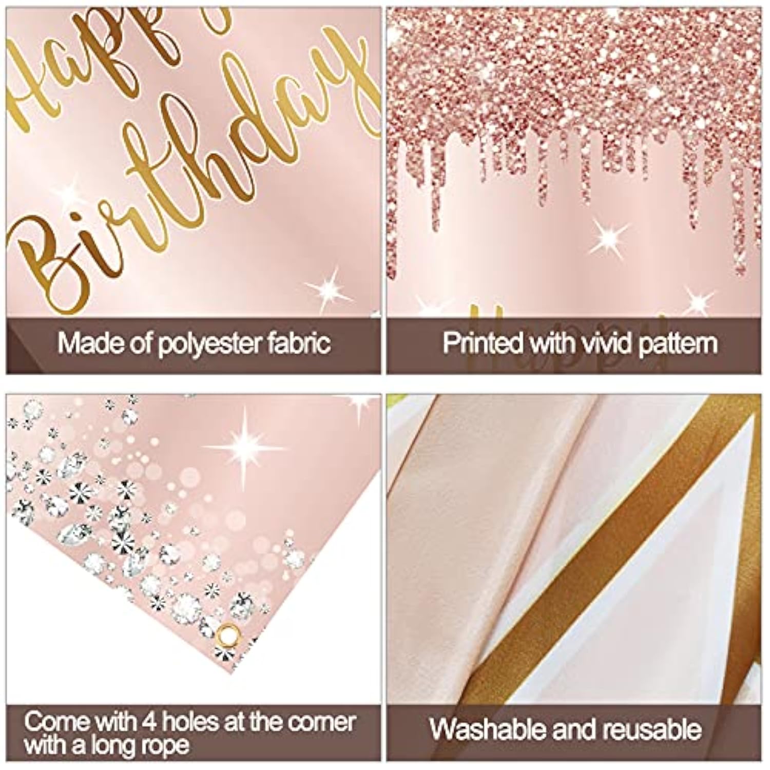 Pink Rose Gold Happy Birthday Door Banner Decorations, Happy Birthday Door Cover Backdrop Party Supplies For Women, Large 16Th 21St 30Th 40Th 50Th Birthday Poster Sign Decor