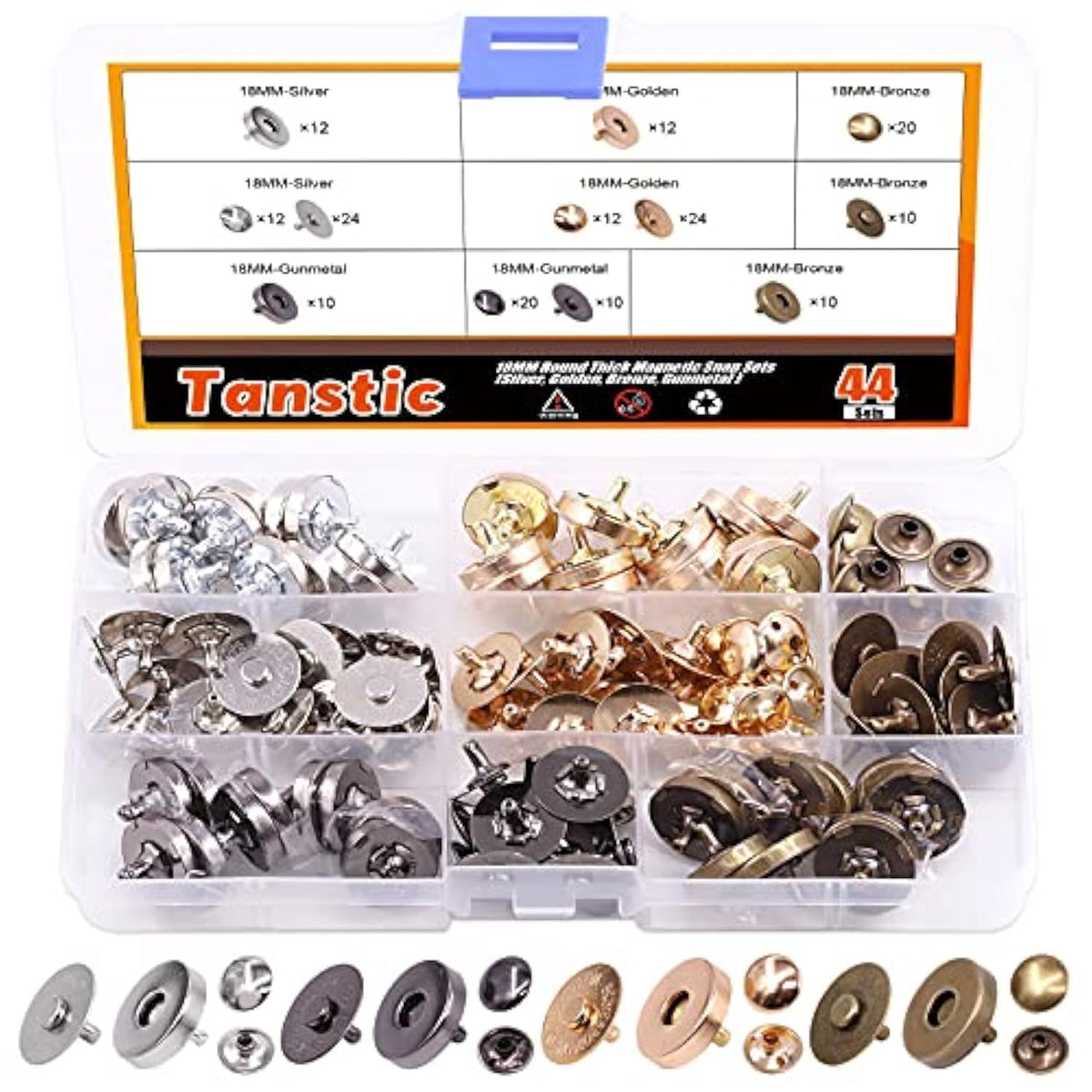 44 Sets 4 Color 18Mm Round Magnetic Snap Sets, Strong Magnetic Button