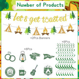 10Pcs Camp Bachelorette Decorations, "Let's Get Toasted" Banner & Hanging Swirls