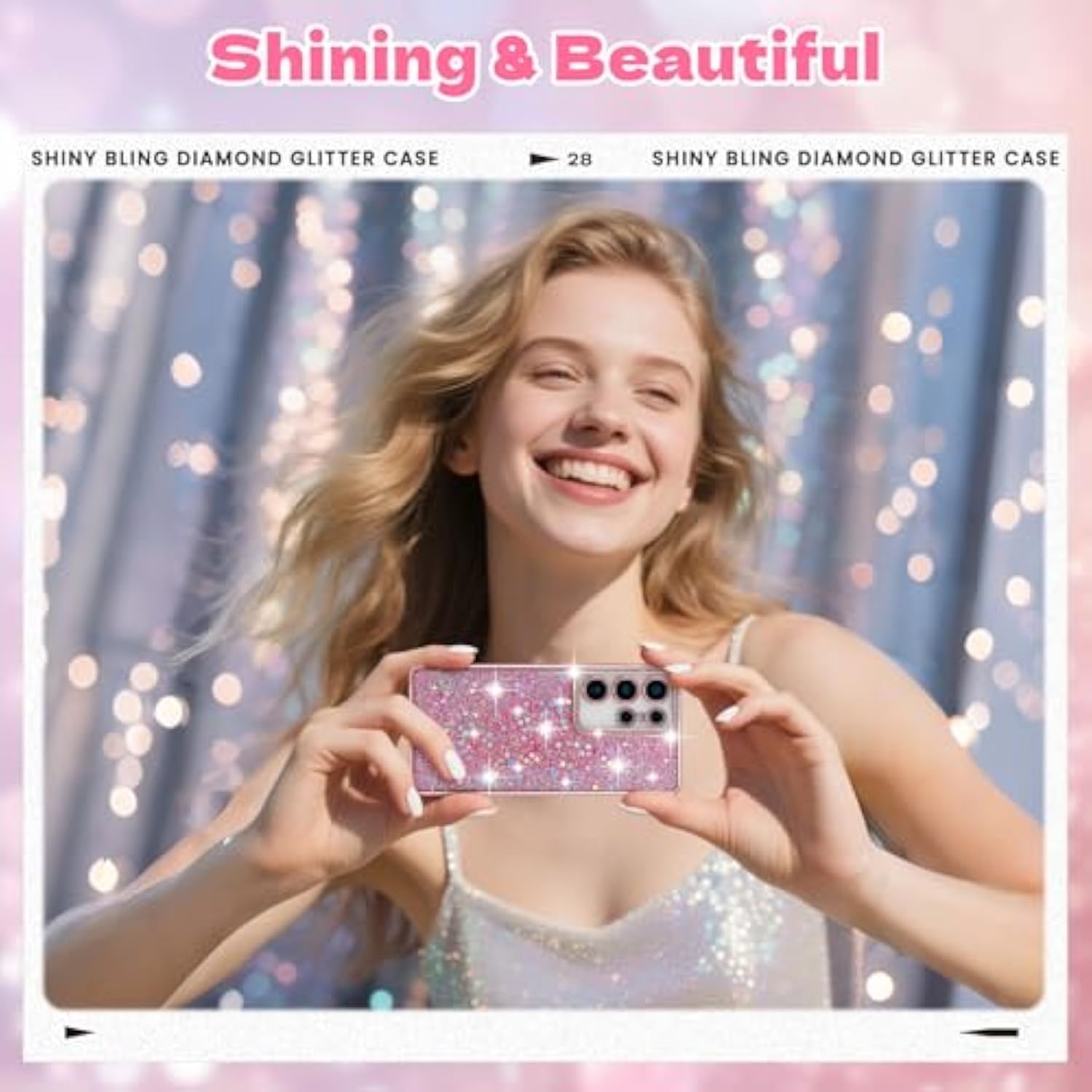 Case For Samsung Galaxy S25 Ultra,Glitter Crystal Diamond Rhinestone Sequin Shiny Bling Sparkly Glossy Luxury Electroplated,Aesthetic Cute Full Protection For Samsung Galaxy S25 Ultra,Pink