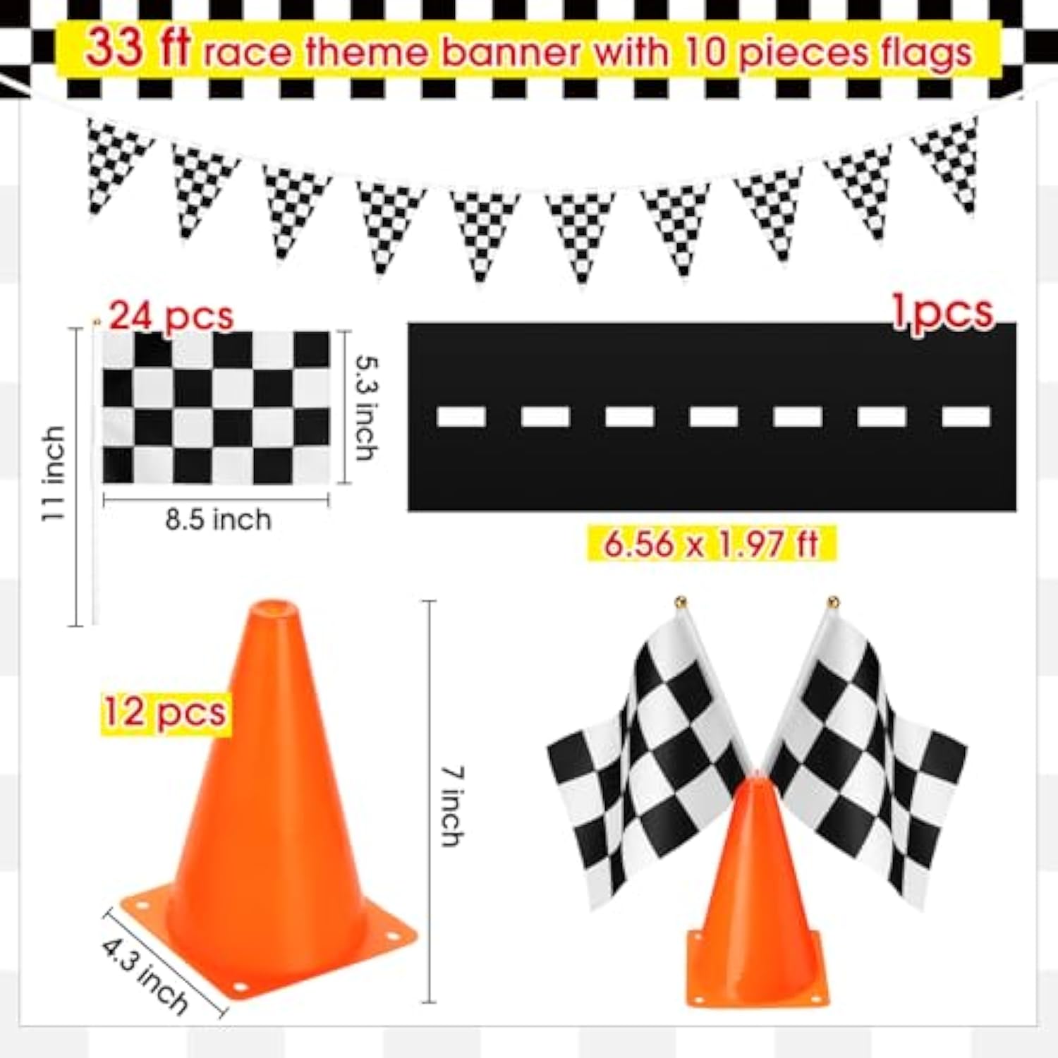 179 Pcs Racing Birthday Party Decorations Includes 141 Traffic Lights Balloon Stand Set 12 Traffic Cones 24 Racing Waving Flags 1 Grid String Flags 1 Racetrack Floor Runner