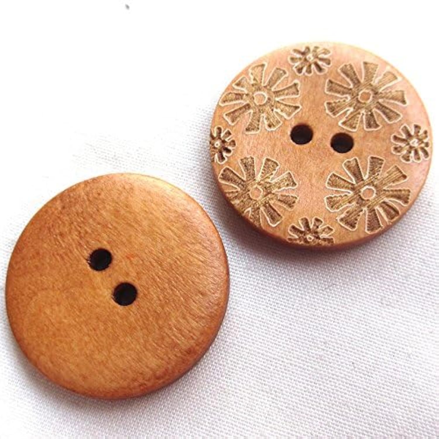 New Mix 50Pcs Brown Carve Flowers Wood Sewing Buttons Bead 25Mm Craft