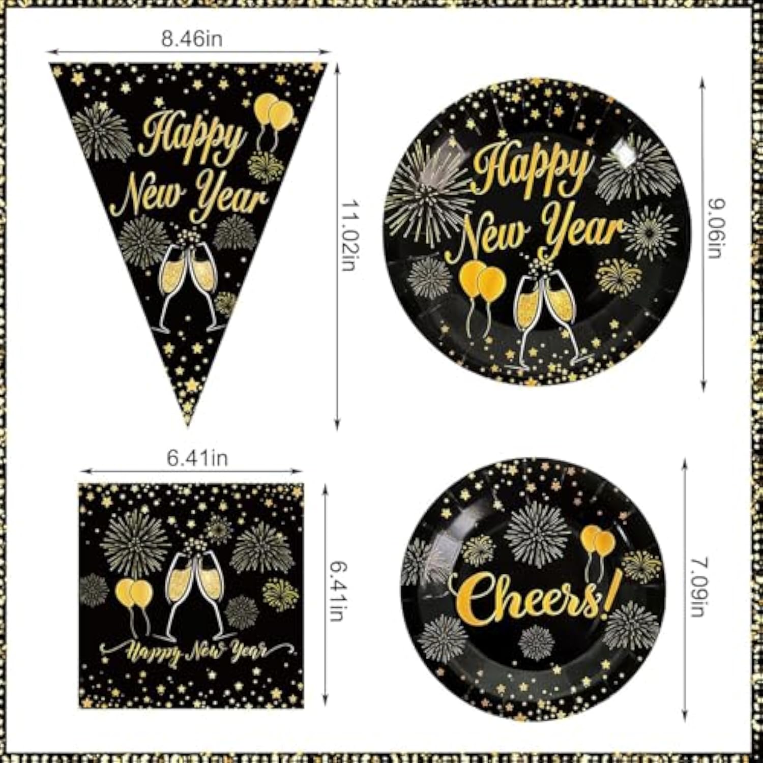 New Years Party Supplies, 2026 Black And Gold New Year Disposable Tableware, Including Dinner Plates, Dessert Plates, Napkins, Cups Tablecloth For New Years Eve Party Supplies Decor Serves 20