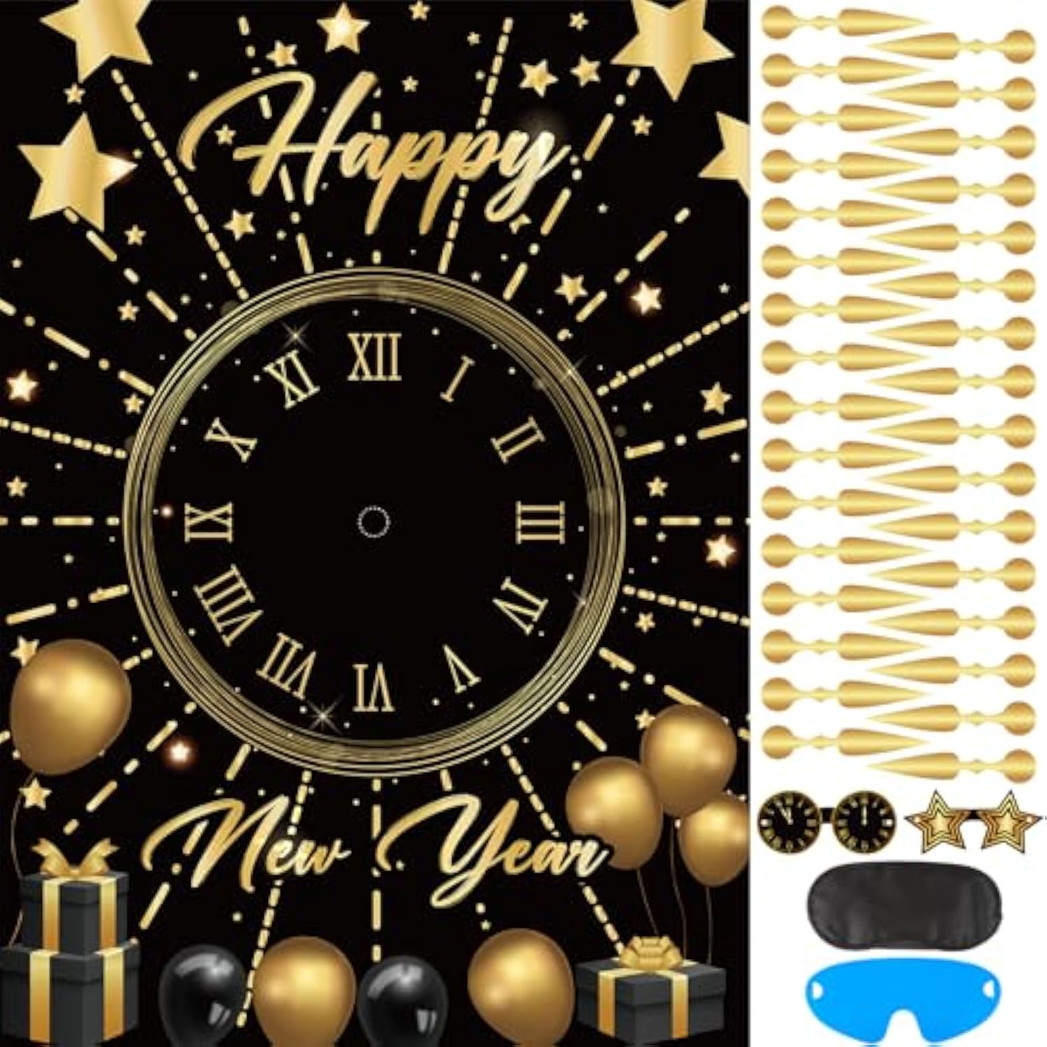 2026 New Year Party Games for Kids Family Pin the Countdown Clock 32 Stickers