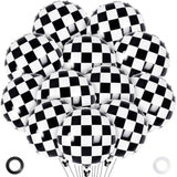 12 Pcs Checkered Racing Foil Balloons Black & White Mylar for Race Car Party Decor