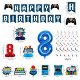 Video Game 8Th Birthday Decorations For Boys, Blue Level 8 Banner Backdrop Honeycomb Centerpieces Hanging Swirls For 8Th Birthday Party, Gamer 8 Years Old Party Supplies