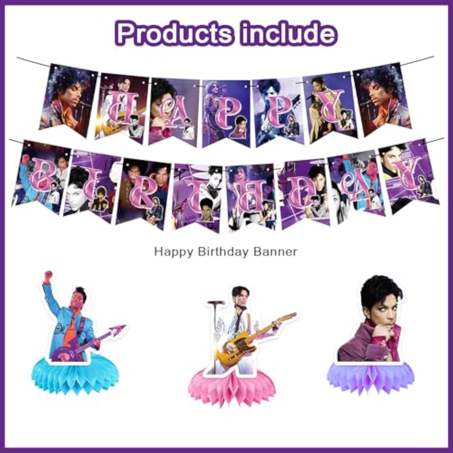 Prince Singer Birthday Party Decorations, Rock Singer Theme Birthday Banner Honeycomb Centerpieces Hanging Swirls Party Latex Balloons For Fans Birthday Baby Shower Party Supplies