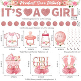 9Pcs Pink Rose Gold Baby Shower Decorations Kit For Girl, Floral It'S A Girl Gender Reveal Banner Table Centerpiece Hanging Swirls Set, Pregnancy Announcement Circle Dot Garland Banner Party Supplies