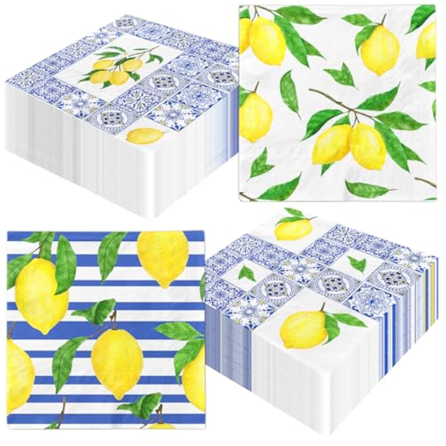 Lemon Cocktail Napkins,Capri Lemon Party Decor 40Pcs Tiles Lemon Decorations Party Napkins,Blue Yellow Lemon Paper Napkins For Summer Lemon Birthday Party Decorations