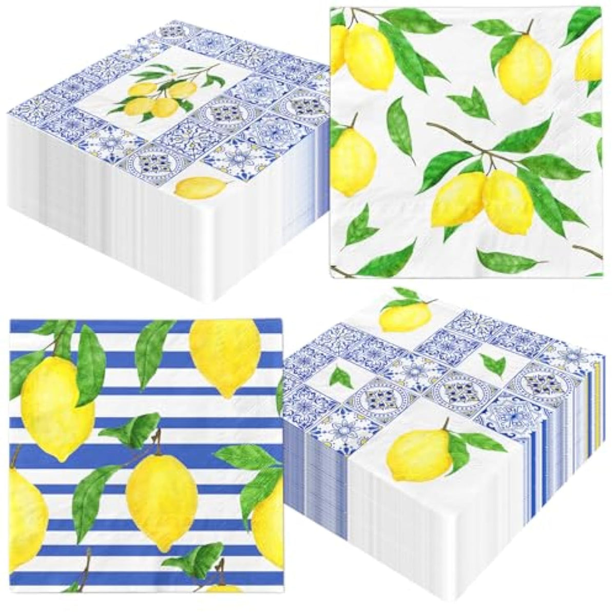 Lemon Cocktail Napkins,Capri Lemon Party Decor 40Pcs Tiles Lemon Decorations Party Napkins,Blue Yellow Lemon Paper Napkins For Summer Lemon Birthday Party Decorations