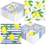 Lemon Cocktail Napkins,Capri Lemon Party Decor 40Pcs Tiles Lemon Decorations Party Napkins,Blue Yellow Lemon Paper Napkins For Summer Lemon Birthday Party Decorations