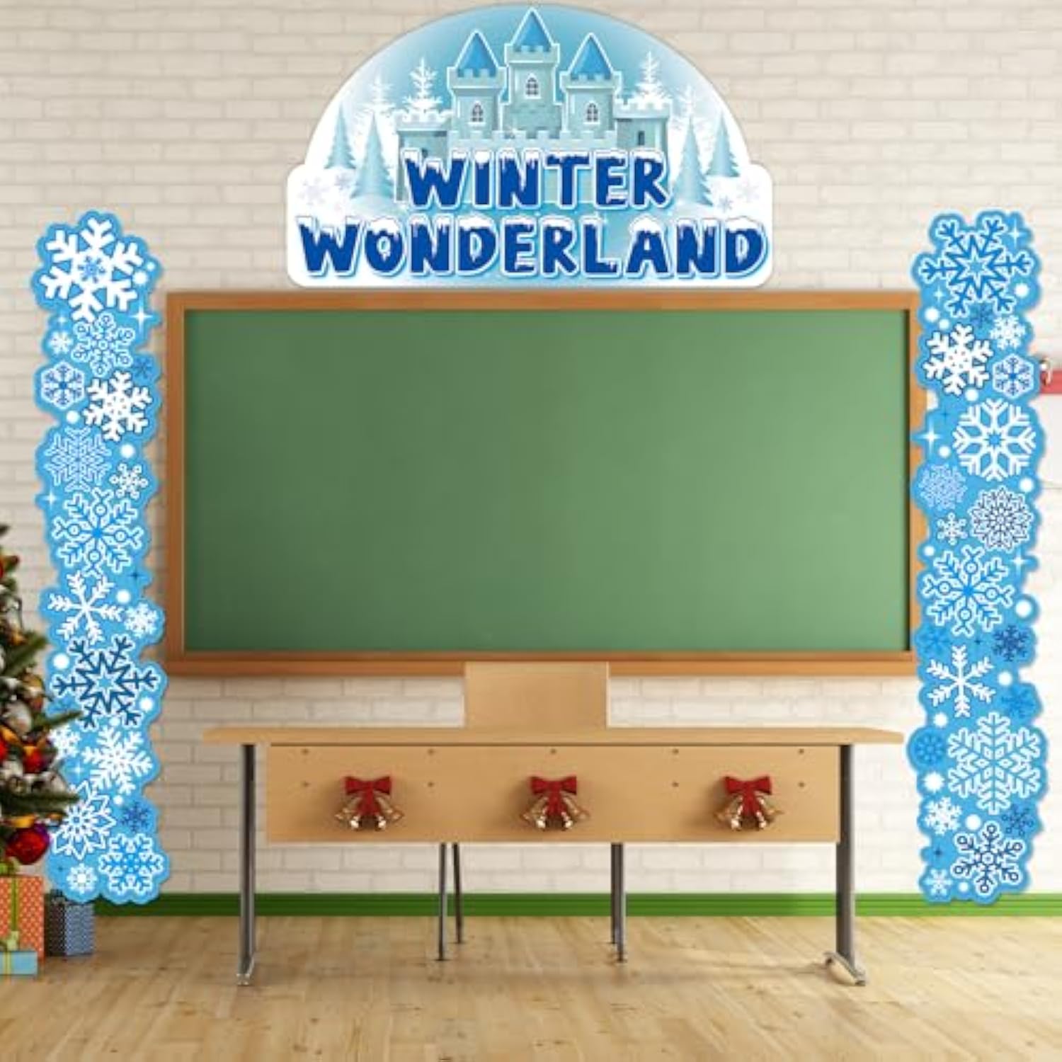 Winter Wonderland Door Cover Snowflake Hanging Banner Christmas Porch Sign Snow Castle Party Decorations For Winter Holiday Door Wall Decor Christmas Baby Shower Birthday Party Supplies