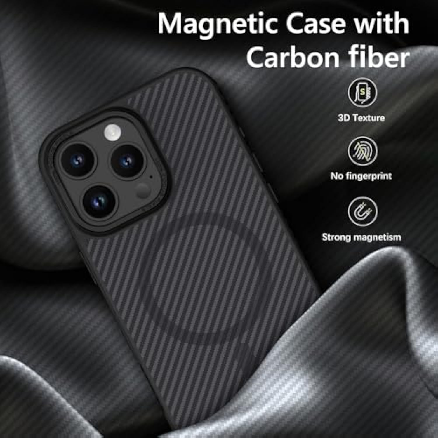 For Iphone 16 Pro Case With Carbon Fiber Texture Design [Compatible With Magsafe] Matte Back Anti-Scratch Slim Shockproof Phone Cover For Iphone 16 Pro 6.3 Inch-Black