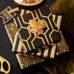 Wrapping Paper Roll Set - Black And Gold Foil Stripe, Geometric Patterns Luxury Gift Wrap For Graduation, Wedding, Bridal Shower, Birthday - 3 Rolls: 17 Inch X 120 Inch Per Roll