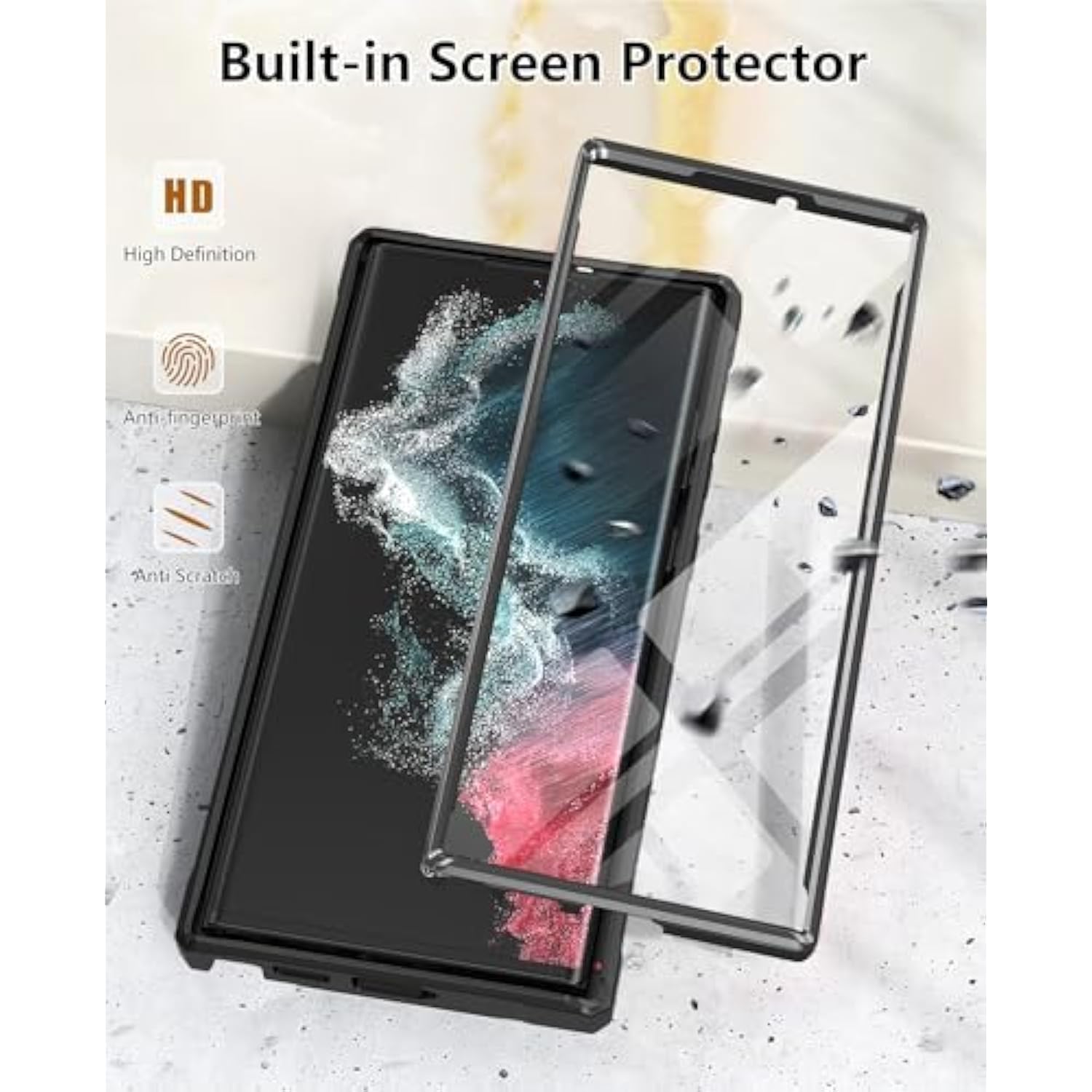 For Samsung Galaxy S22 Ultra Case: Built-In Screen Protector & Kickstand Full-Body Dual Layer Rugged Military Grade Shockproof Protection Heavy Duty Protective Phone Cover 5G-Black
