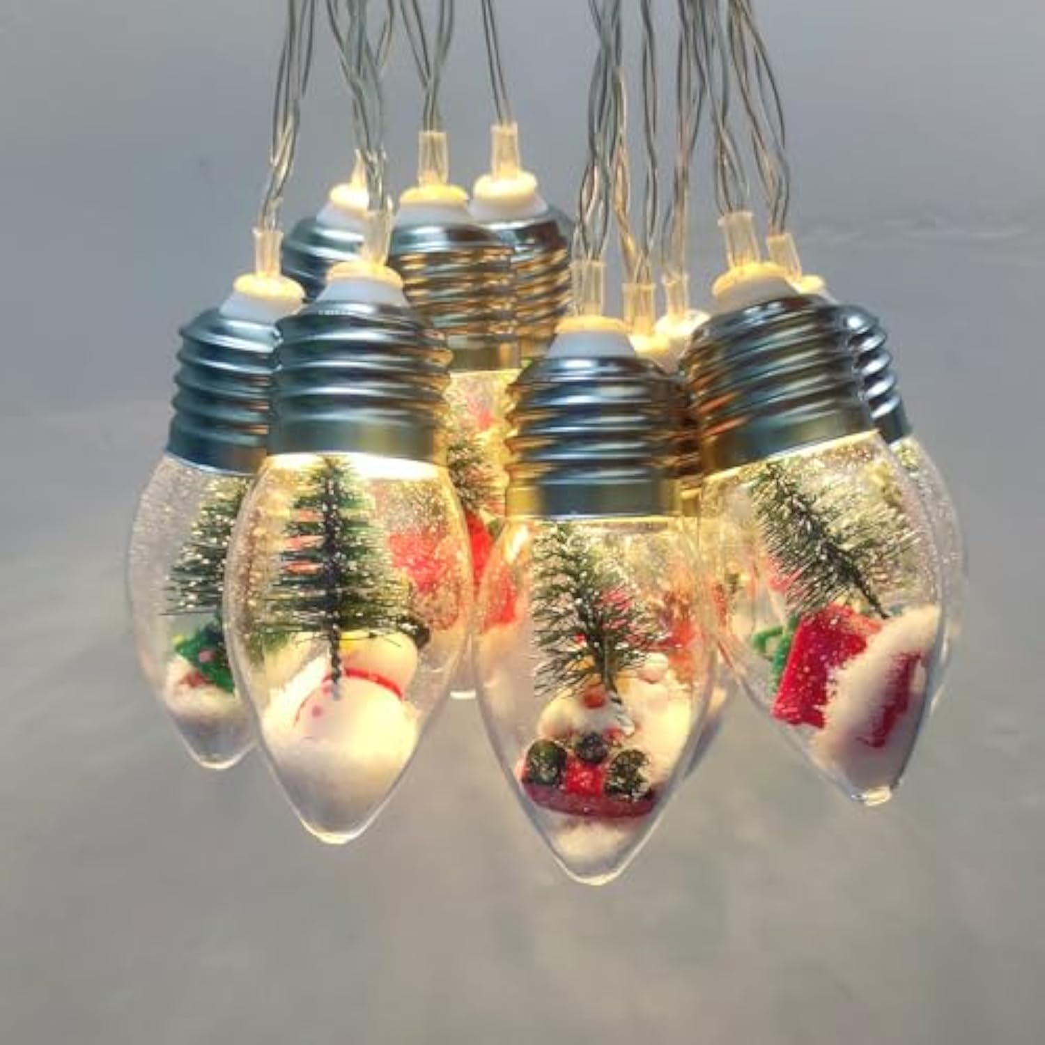 Christmas Lights 6.8Ft Led Christmas Tree Snow Globe Light 10 Shatterproof Edison Bulbs Battery Operated Light With Remo