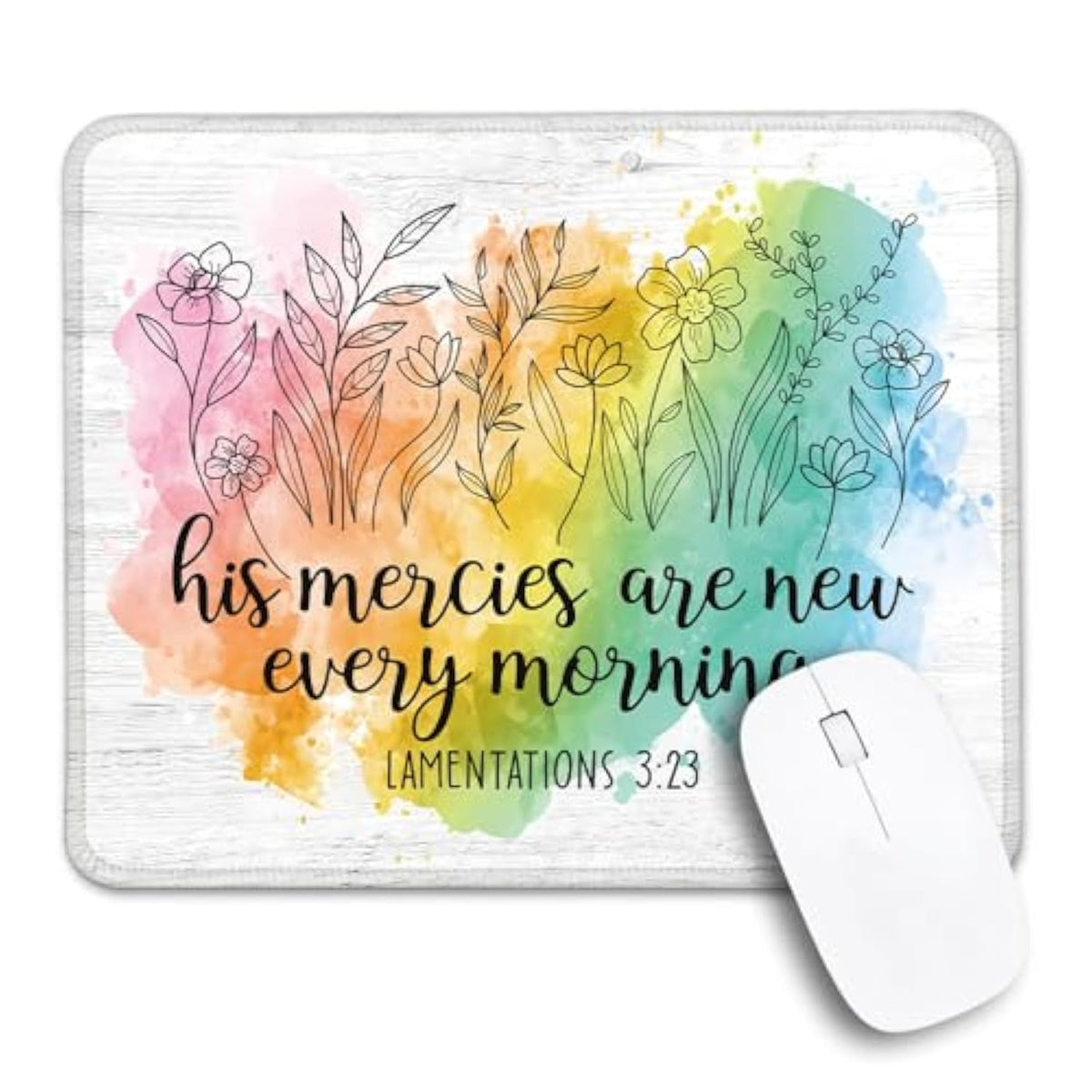 His Mercies Are New Every Morning Non-Slip Mouse Pad, Funny Watercolors Floral Gifts For Christian Employees, Inspirational Christian Art Gifts, Encouragement Gifts, Bible Verse Matthew