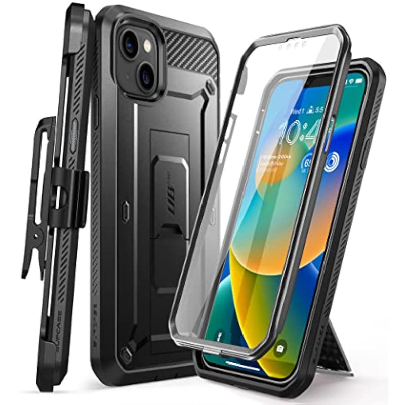SUPCASE for iPhone 14 Case with Stand & Belt-Clip (Unicorn Beetle Pro), [Built-in Screen Protector] [Military-Grade Drop Protection] Heavy Duty Rugged Phone Case for iPhone 14 / iPhone 13, Black