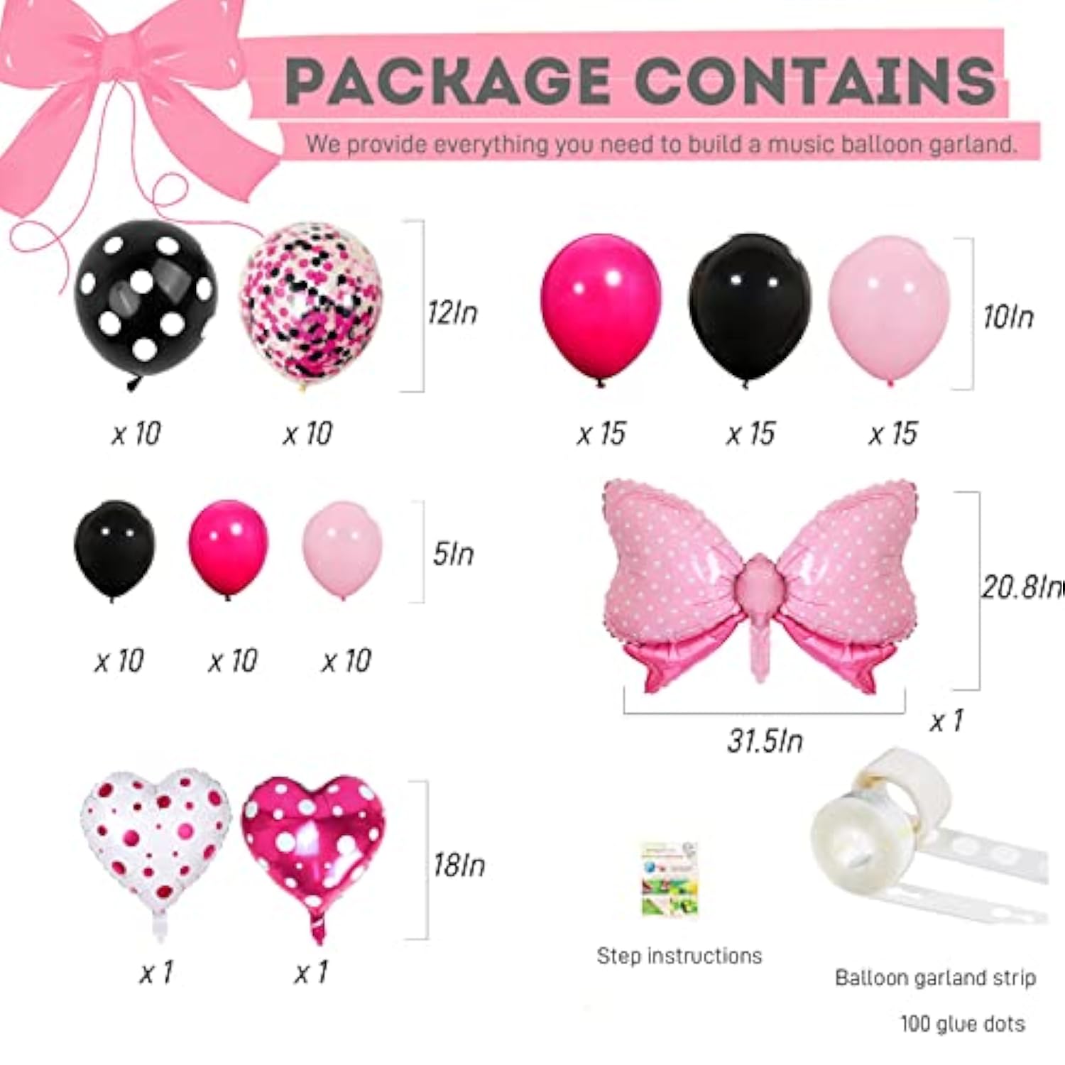 Mini Mouse Balloon Garland Arch Kit Light Pink Rose Red Black Bot Latex Balloons Confetti Balloon Bow Heart Love Foil Balloons Set For Baby Shower Decorations Birthday Party Supplies