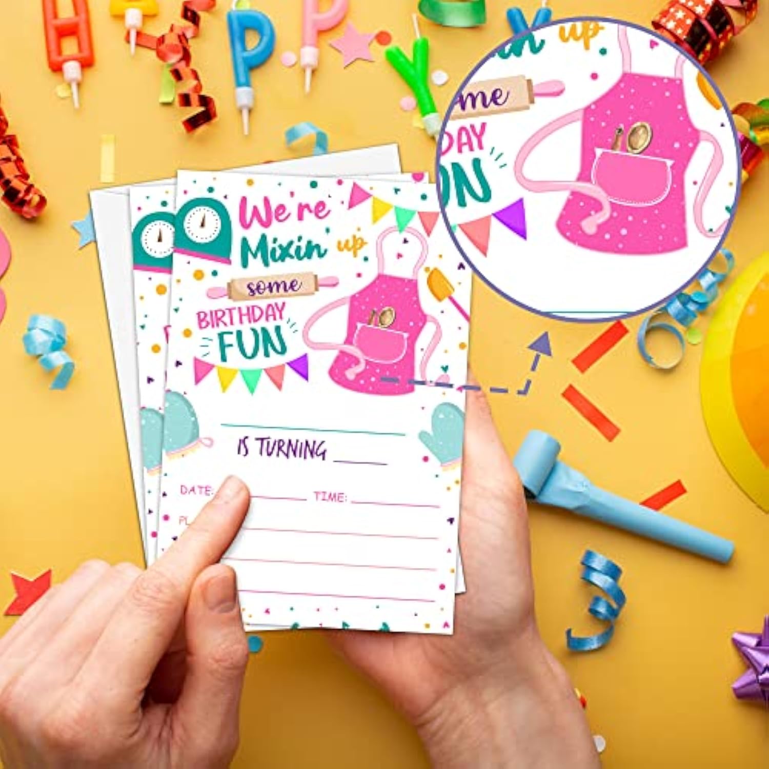 Baking Birthday Party Invitation, Kitchen Themed Fill-In Invites For Teens Boys & Girls, 20 Invitations With Envelopes (4" X 6"), Kids Cooking Party Favors Decorations And Supplies -57