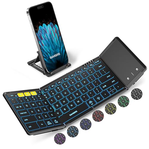 Foldable Bluetooth Keyboard With Touchpad, Full-Size Wireless Folding Keyboards With Backlight, Portable Travel For Ios Android Windows Mac Os, Support 3 Device(Bt5.1 X 3), Black