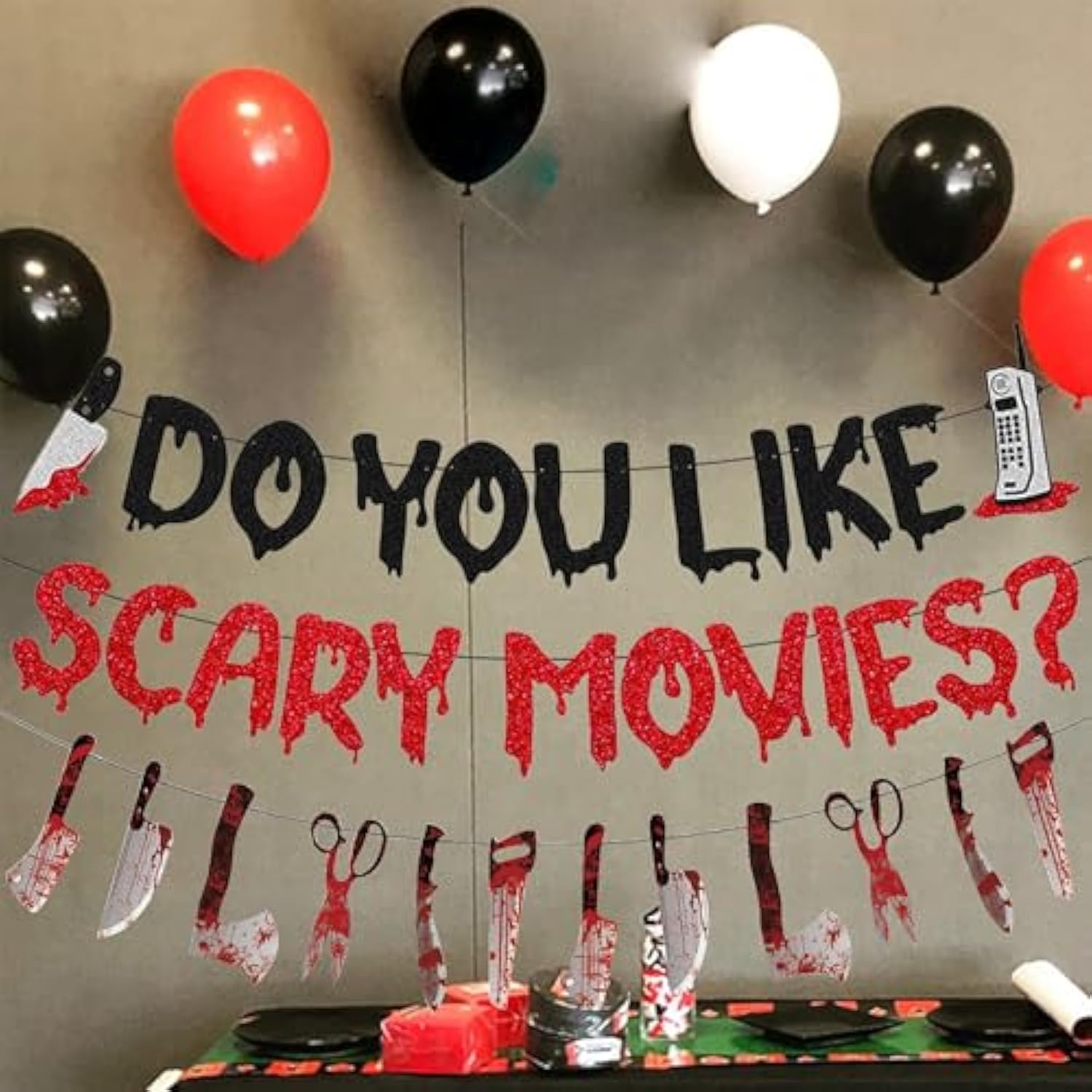 Glitter Happy Birthday Banner for Scream Horror Theme Parties