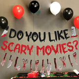 Glitter Happy Birthday Banner for Scream Horror Theme Parties