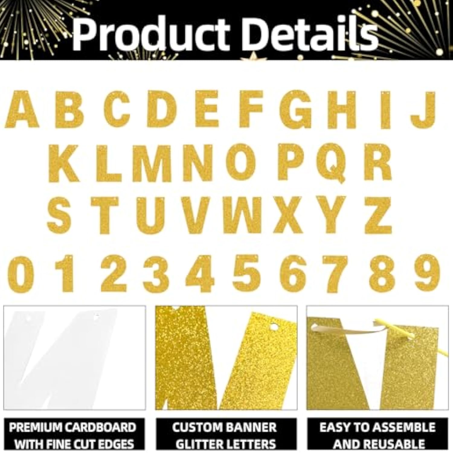 107 Pcs Gold Glitter Letters & Numbers Banner DIY Custom Party Garland Kit