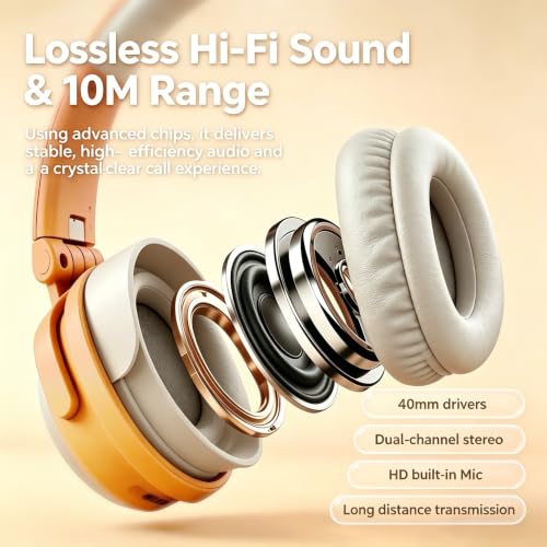 Bluetooth Cat Ear Headphones for Kids & Adults,Cute Headphones,Foldable LED Wireless Headset with Built-in Mic,Over Ear Wired Headphones Compatible