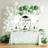 Greenery Graduation Backdrop 7x5ft - Congrats Grad Class of 2026 Graduate Party Background, Green Golden Leaves Graduation Party Decorations Photography Background