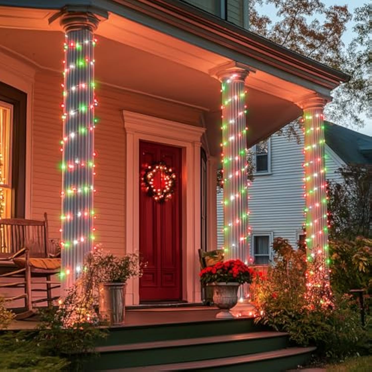 200 Led Red White And Green Christmas Lights Outdoor, 66Ft String Lights Indoor Clear Wire, Christmas Tree Lights Plug I