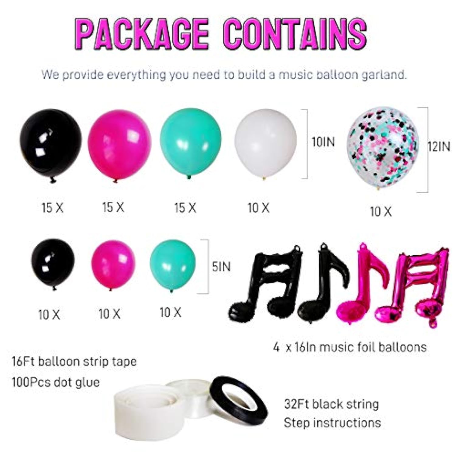 Music Theme Party Balloon Kit – Karaoke Arch Set with Musical Notes & Confetti Balloons