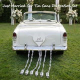 Mr & Mrs Wedding Tin Can Set With Heart “Just Married” Sign, Handmade Just Married Car Decorations For Wedding Getaway Decor