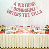 Birthday Bombshell Enters the Villa Banner Rose Gold Love Island Party Decor