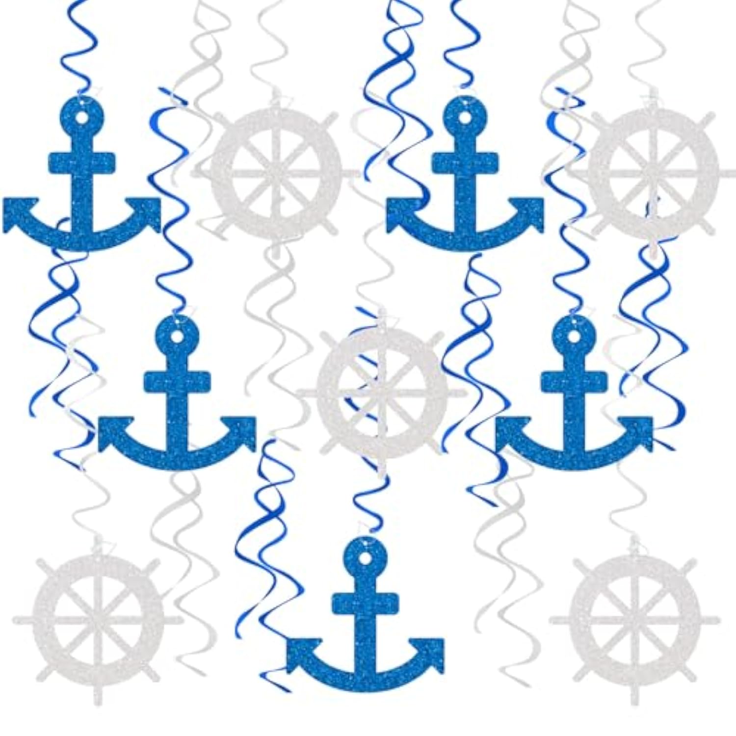 20Pcs Nautical Hanging Swirls - Ship Anchor Baby Shower Party Supplies, Nautical Sailor Birthday Bachelorette Party Hanging Decor, Foil Swirls Ceiling Decorations