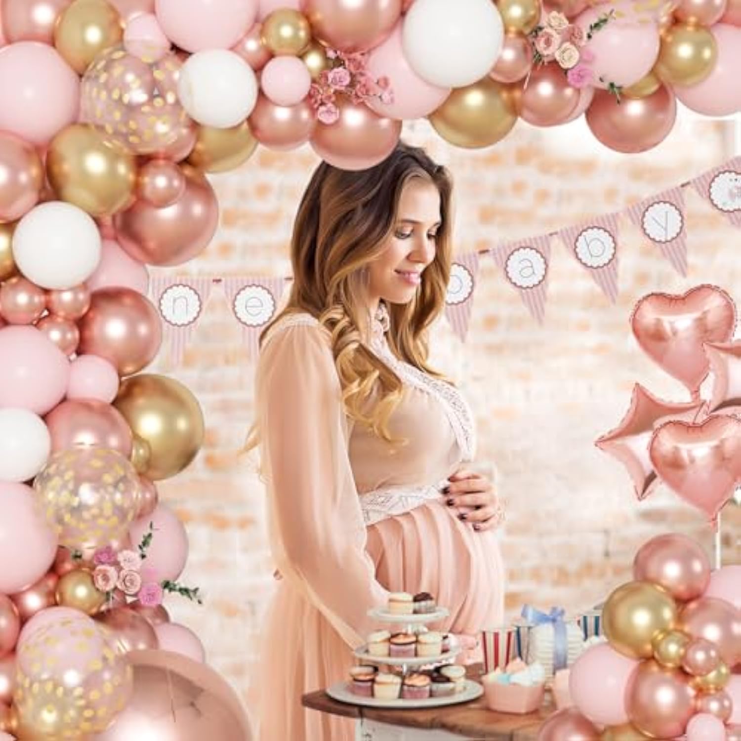 149Pcs Rose Gold Balloons Arch Kit, Pink Rose Gold White Cardioid Pent